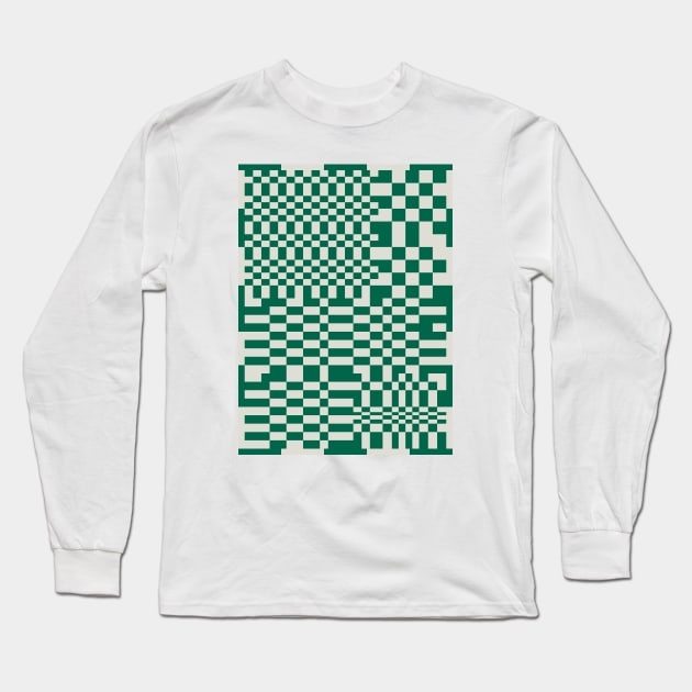 Checkerboard Pattern - Green Long Sleeve T-Shirt by Colorable